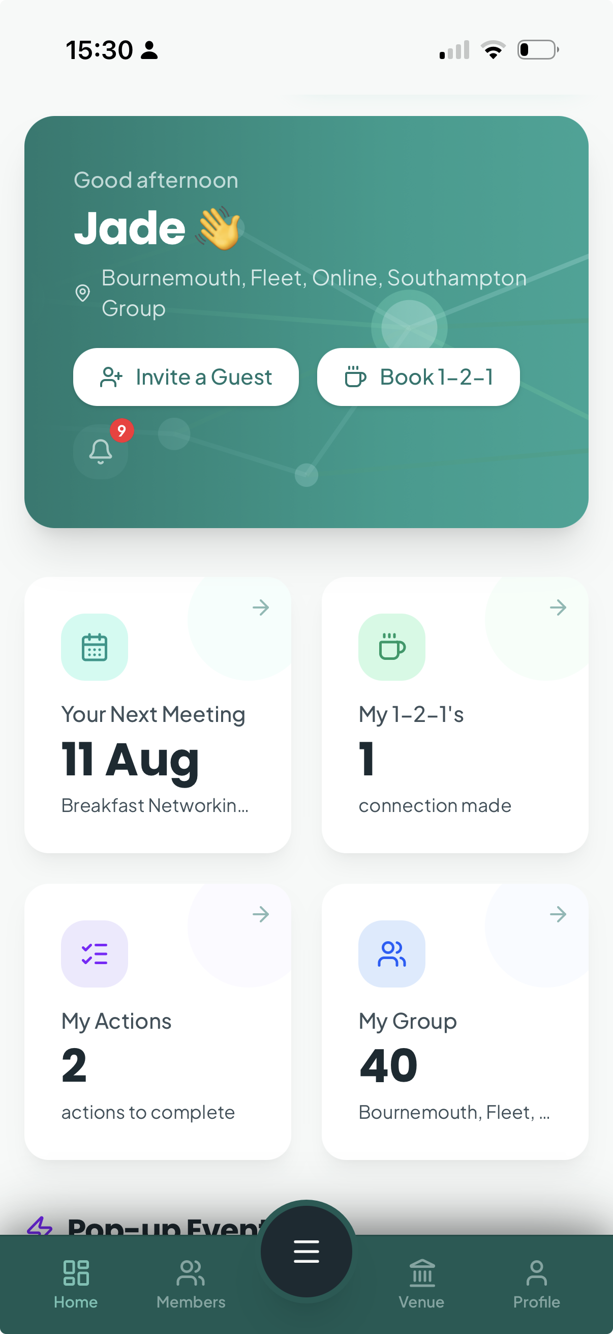 The Ribbons app home dashboard